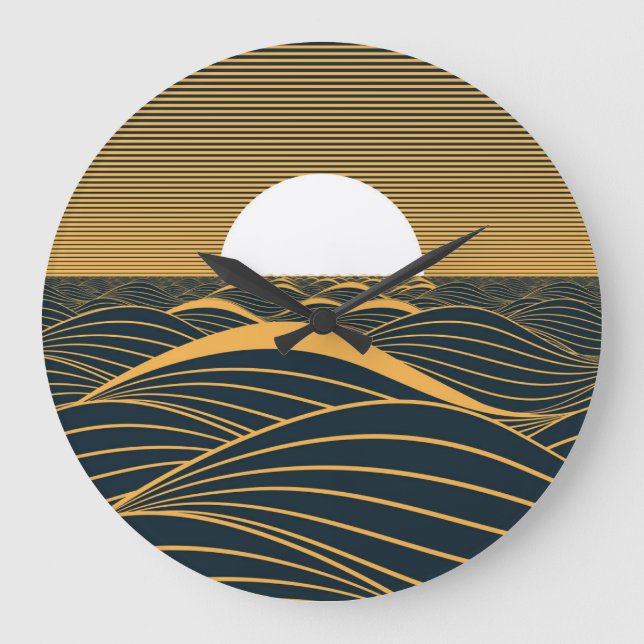 Stylized sun-moon, dark sea illustration. large clock (Front)