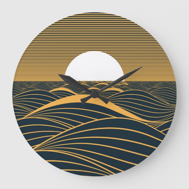 Stylized sun-moon, dark sea illustration. large clock (Front)