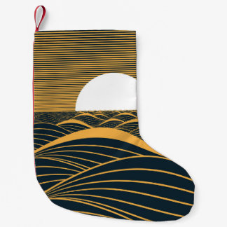 Stylized sun-moon, dark sea illustration. small christmas stocking