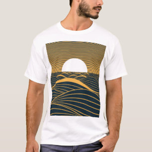 Stylized sun-moon, dark sea illustration. T-Shirt