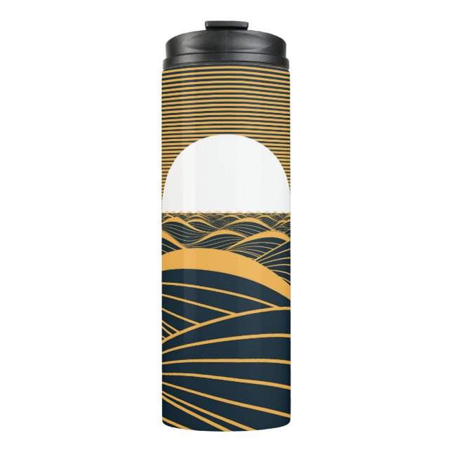 Stylized sun-moon, dark sea illustration. thermal tumbler (Front)