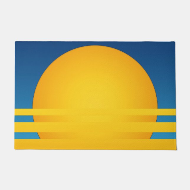Stylized sunrise, yellow, blue sky, stripes doormat (Front)
