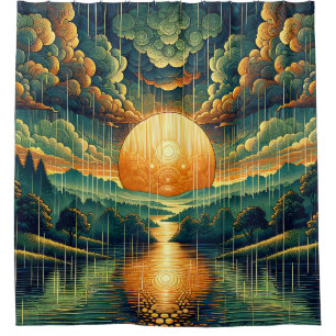 “Stylized Sunset with Reflections of Green & Gold"
