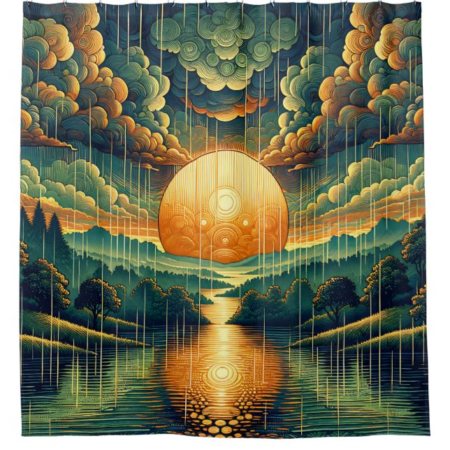 “Stylized Sunset with Reflections of Green & Gold" (Front)