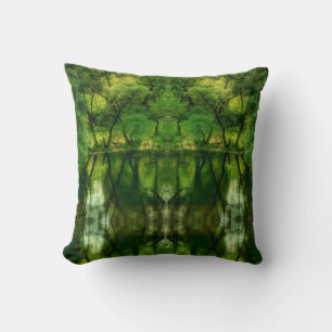 Stylized Super Green Tree Reflections Pillow