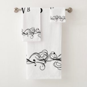 Stylized Swirly Border Monogram  Bath Towel Set
