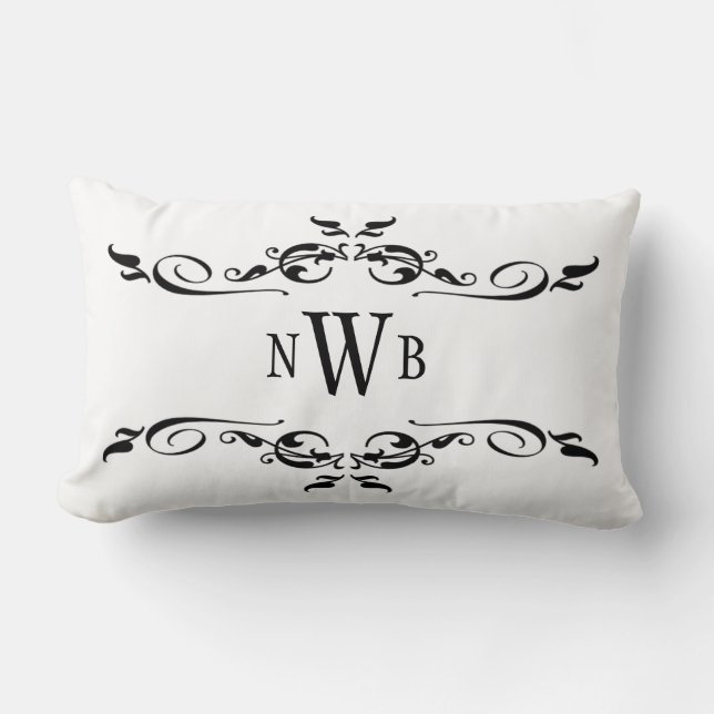 Stylized Swirly Border Monogram Lumbar Pillow (Front)