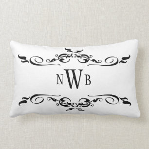 Stylized Swirly Border Monogram Lumbar Pillow