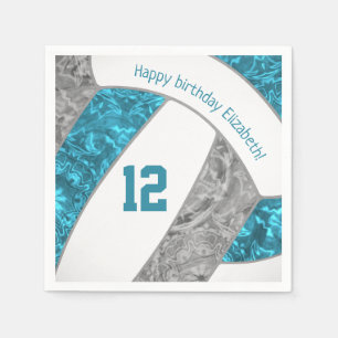stylized teal grey girls volleyball sports napkin