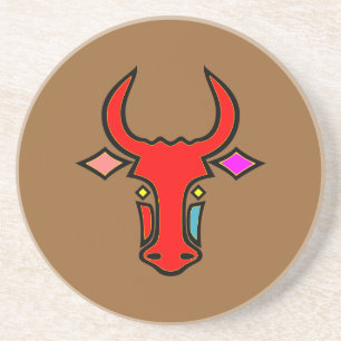 Stylized Texas Longhorn Sandstone Coaster