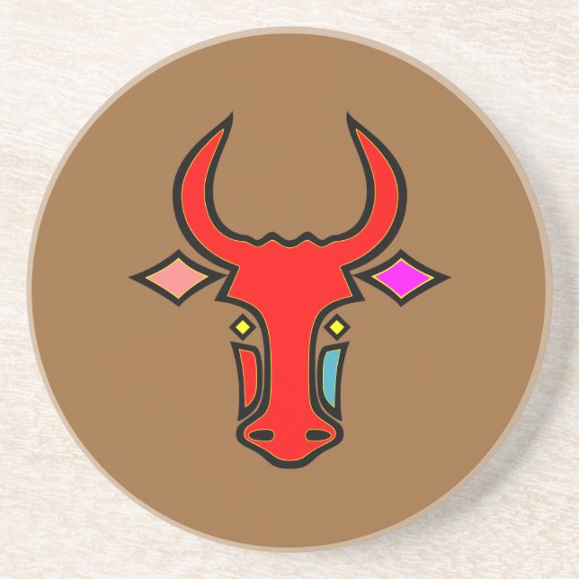 Stylized Texas Longhorn Sandstone Coaster (Front)