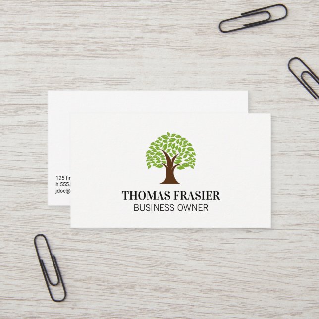 Stylized Tree and Leaves | Landscaper Business Card (Front/Back In Situ)