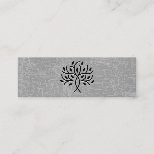 Stylized Tree Icon Marbled Grey Mini Business Card (Front)