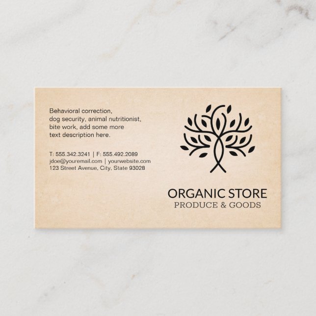 Stylized Tree Logo | Texture Paper Background Business Card (Front)