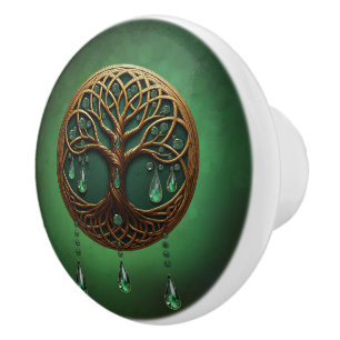 Stylized tree of life ceramic knob
