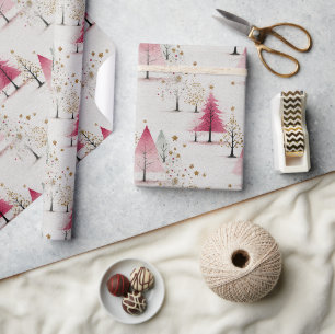 Stylized Tree & Snowflake Holiday Pattern Wrapping Paper