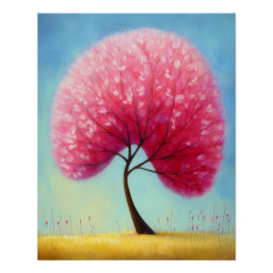 stylized tree with pink blossoms - cartoon poster