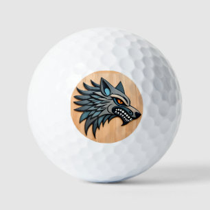 Stylized Tribal Wolf Art With Orange Eyes Golf Balls