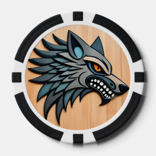 Stylized Tribal Wolf Art With Orange Eyes Poker Chips