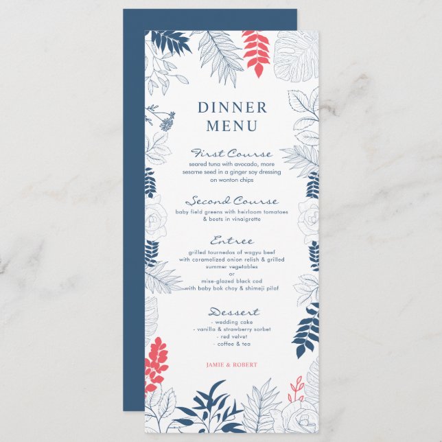 Stylized tropical flowers wedding frame invitation (Front/Back)