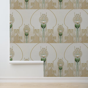 Stylized Tulips Art-Nouveau Medalions Home Decor Wallpaper