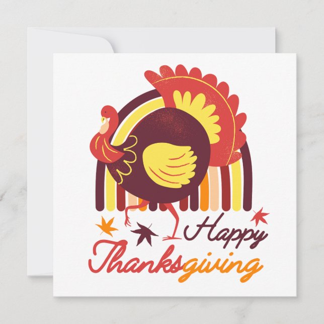 Stylized Turkey Groovy Rainbow Happy Thanksgiving Card (Front)
