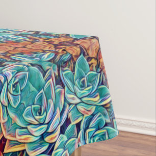 Stylized Turquoise Succulents Plants Tablecloth