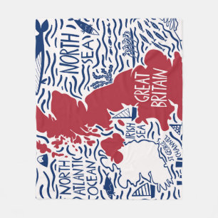 Stylized UK Map: Vintage Travel. Fleece Blanket