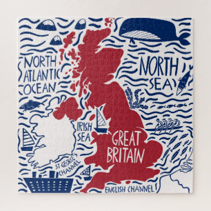 Stylized UK Map: Vintage Travel. Jigsaw Puzzle