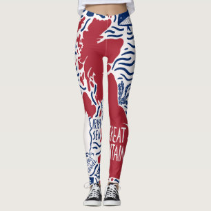 Stylized UK Map: Vintage Travel. Leggings