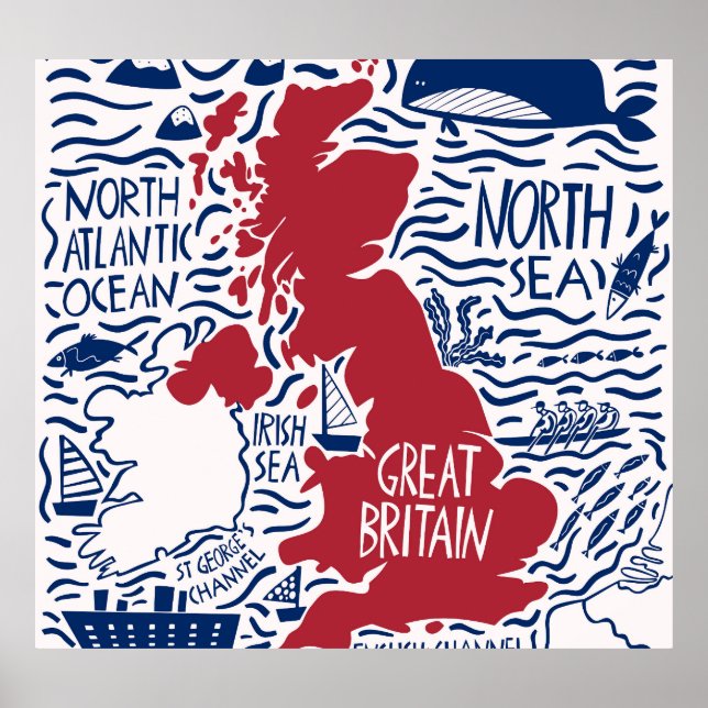 Stylized UK Map: Vintage Travel. Poster (Front)