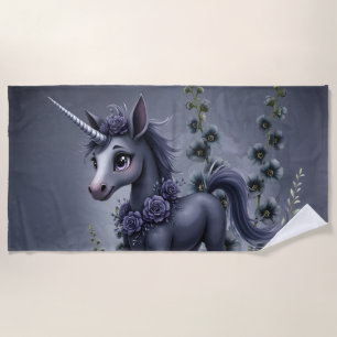 Stylized unicorn in floral splendour.  beach towel