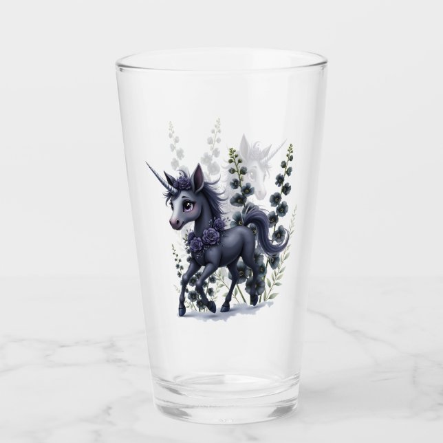 Stylized unicorn in floral splendour.  glass (Front)