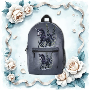Stylized unicorn in floral splendour.  printed backpack