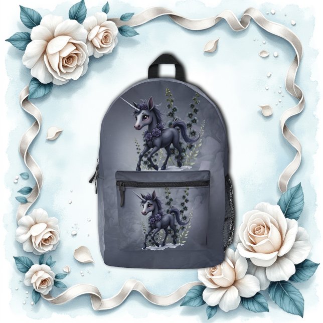 Stylized unicorn in floral splendour.  printed backpack (Creator Uploaded)