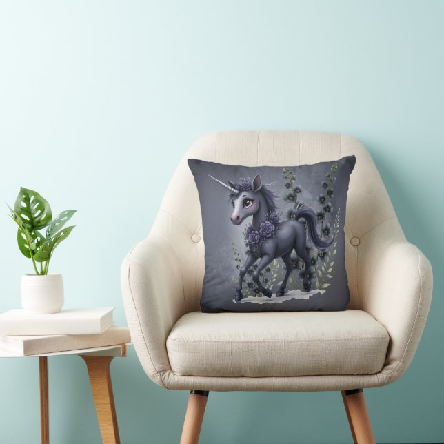 Stylized unicorn in floral splendour.  throw pillow (Chair)