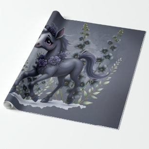 Stylized unicorn in floral splendour.  wrapping paper