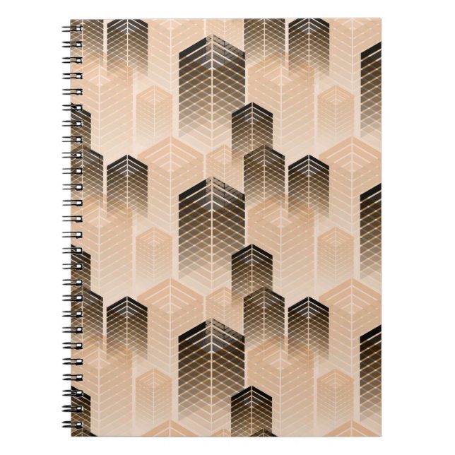 stylized urban landscape seamless pattern in sepia notebook (Front)
