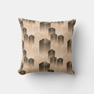 stylized urban landscape seamless pattern in sepia throw pillow