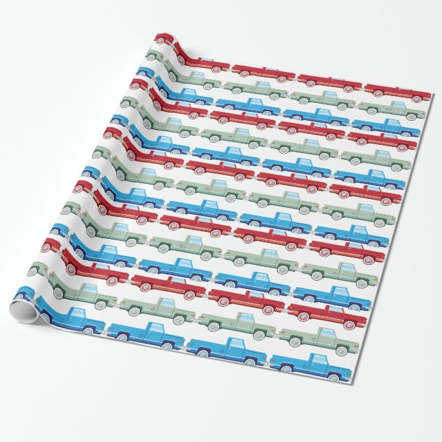 Stylized Vector Old Pickup Truck vector Wrapping Paper (Unrolled)