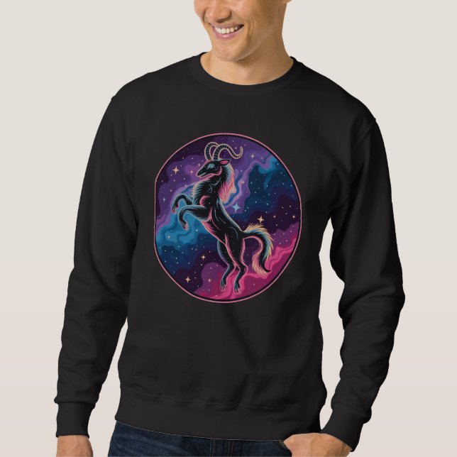 Stylized Vibrant Celestial Capricorn Goat Sweatshirt (Front)