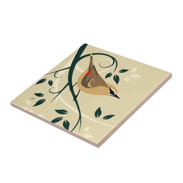 Stylized Waxwing Tile (Side)