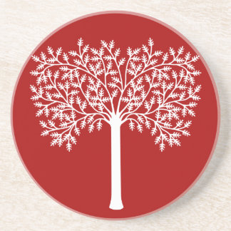 Stylized White And Red Tree Coaster