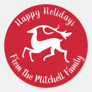 Stylized White Christmas Deer Classic Round Sticker