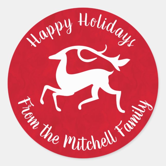 Stylized White Christmas Deer Classic Round Sticker (Front)