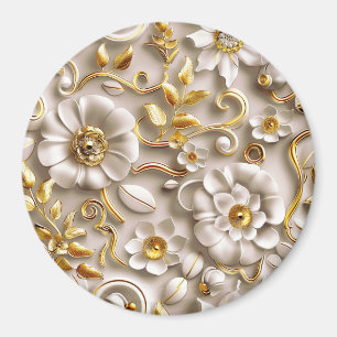 Stylized  White Floral Magnet