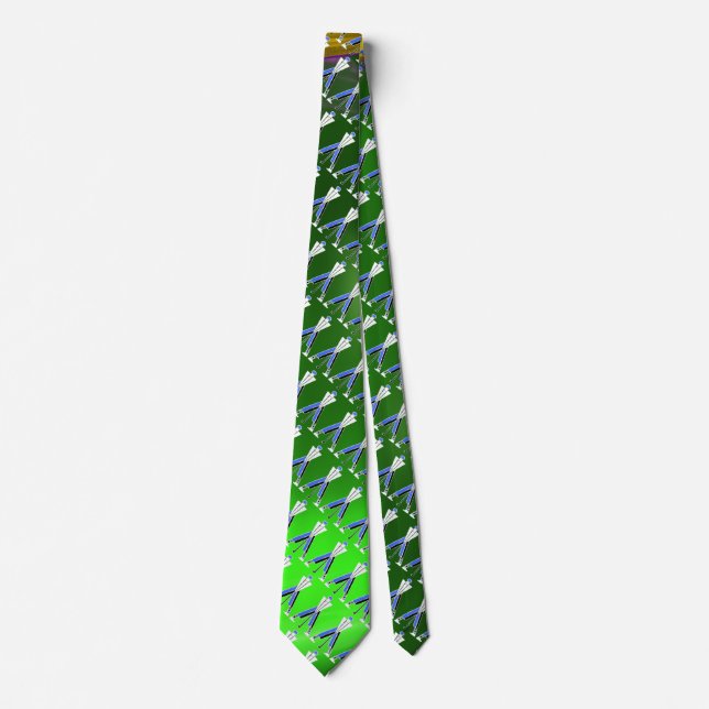 STYLIZED WHITE GREEN BLUE GOLFER ,GOLF PLAYERS TIE (Front)