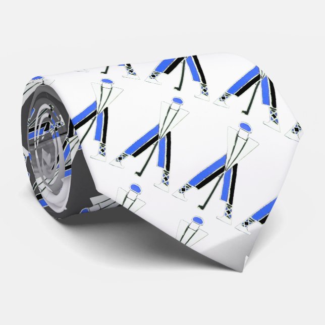 STYLIZED WHITE GREY BLUE GOLFER ,GOLF PLAYERS TIE (Rolled)