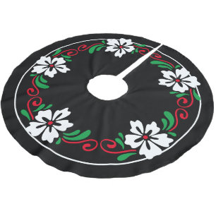 Stylized White Hibiscus Flower Christmas Wreath Brushed Polyester Tree Skirt