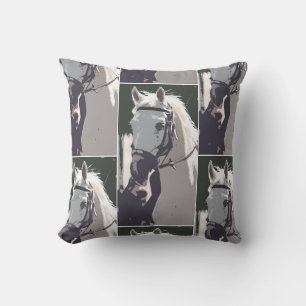 Stylized White Horse Head Pattern Throw Pillow